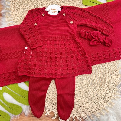 Saída de Maternidade Fofinho - Old Shale com Florzinha - Vermelho